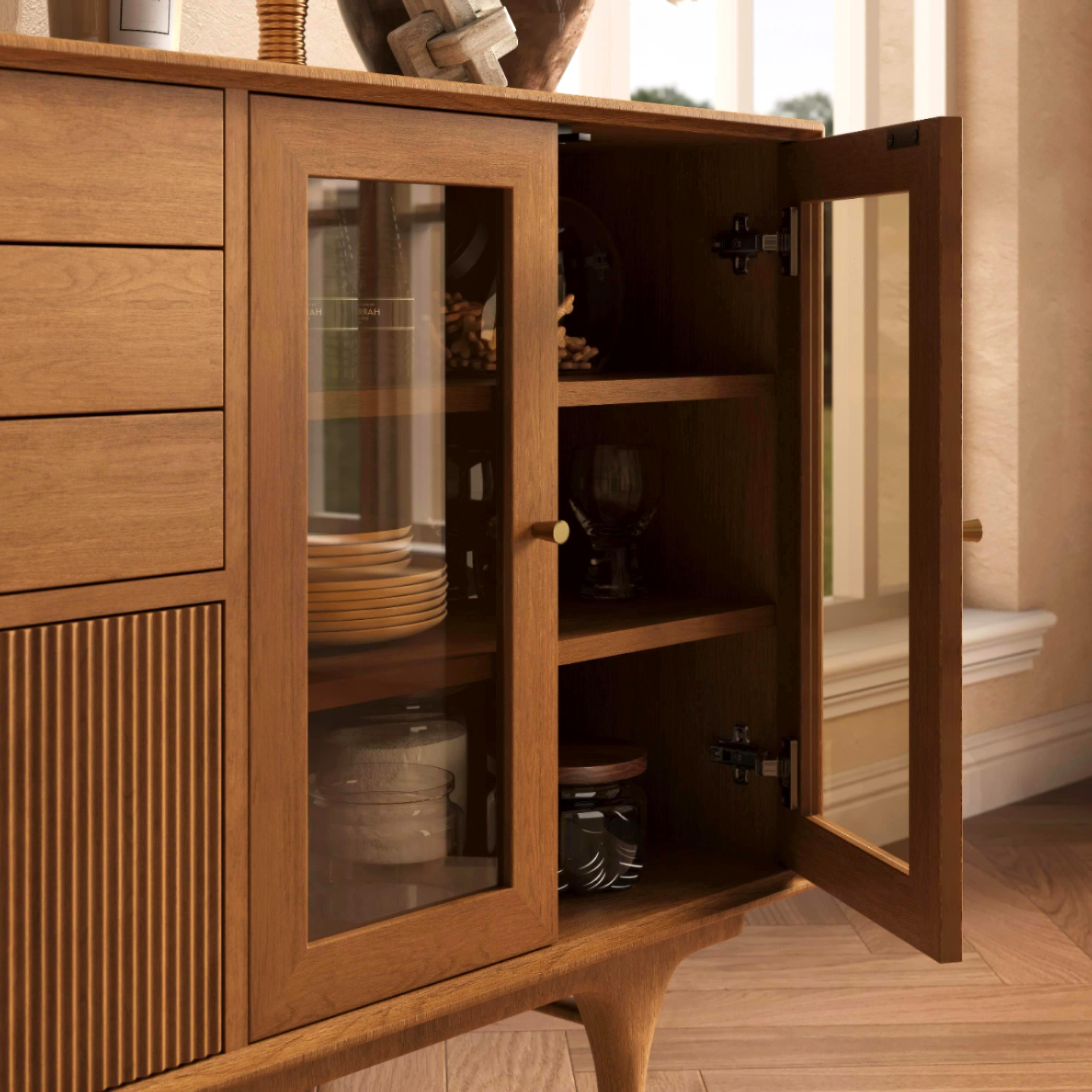 Mid Century Modern Walnut Engineered Wood Storage Cabinets