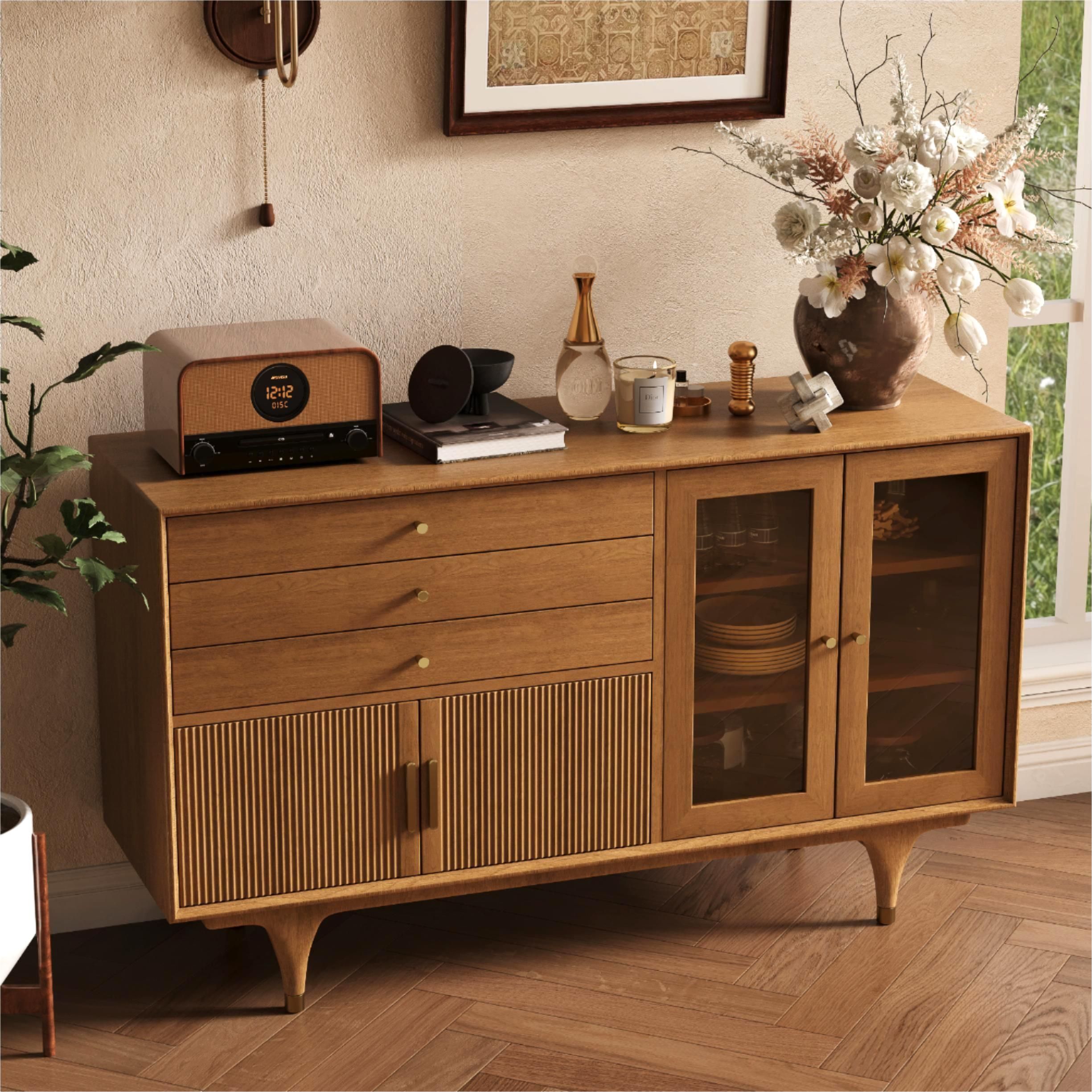 Solid Wood Walnut Engineered Wood Storage Cabinets