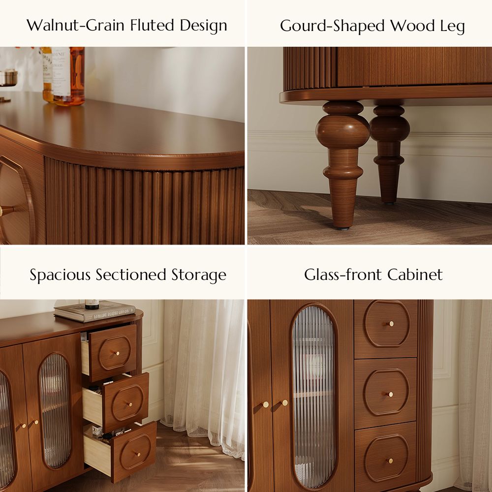 Bar Cabinet Walnut Color Engineered Wood Storage Cabinets