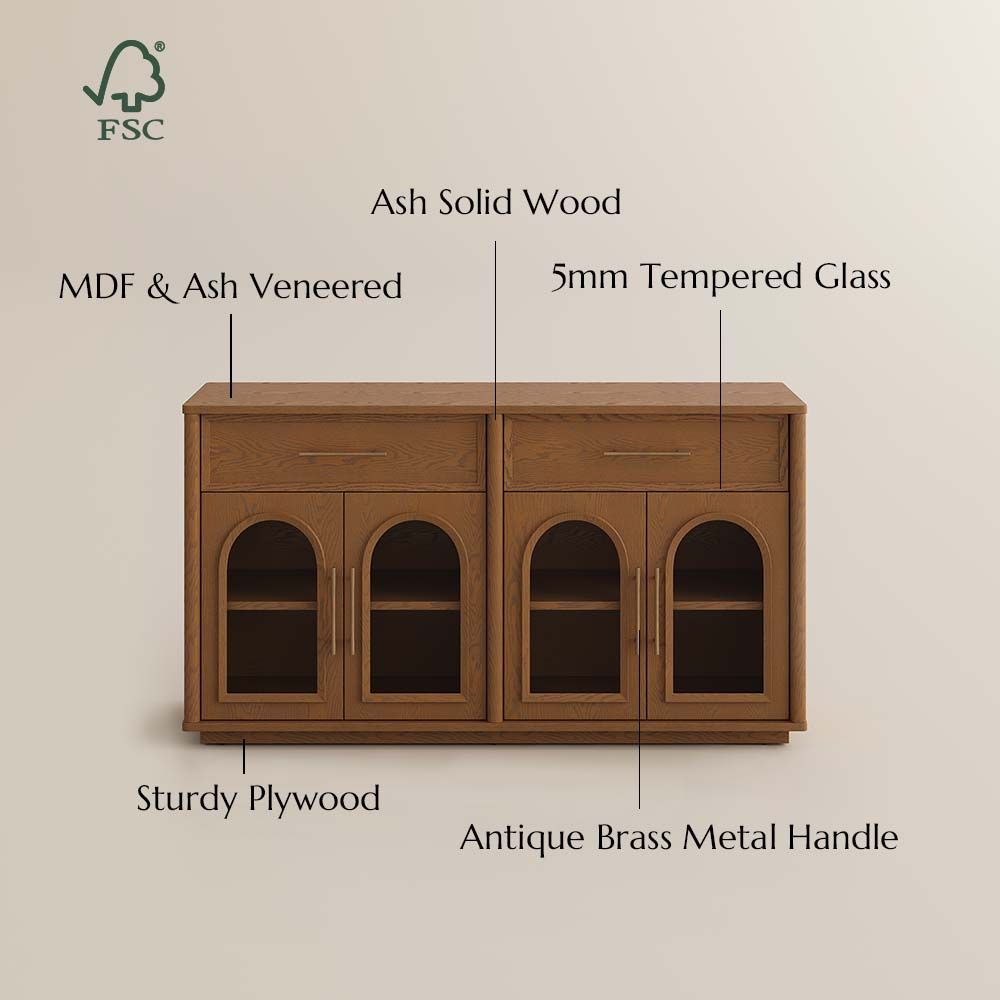 Mid Century Modern Light Walnut Engineered Wood Storage Cabinets