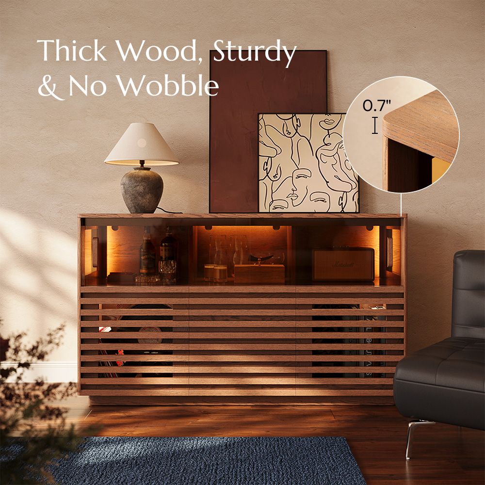 Wide Cabinets Walnut Color Engineered Wood Walnut Storage Credenza