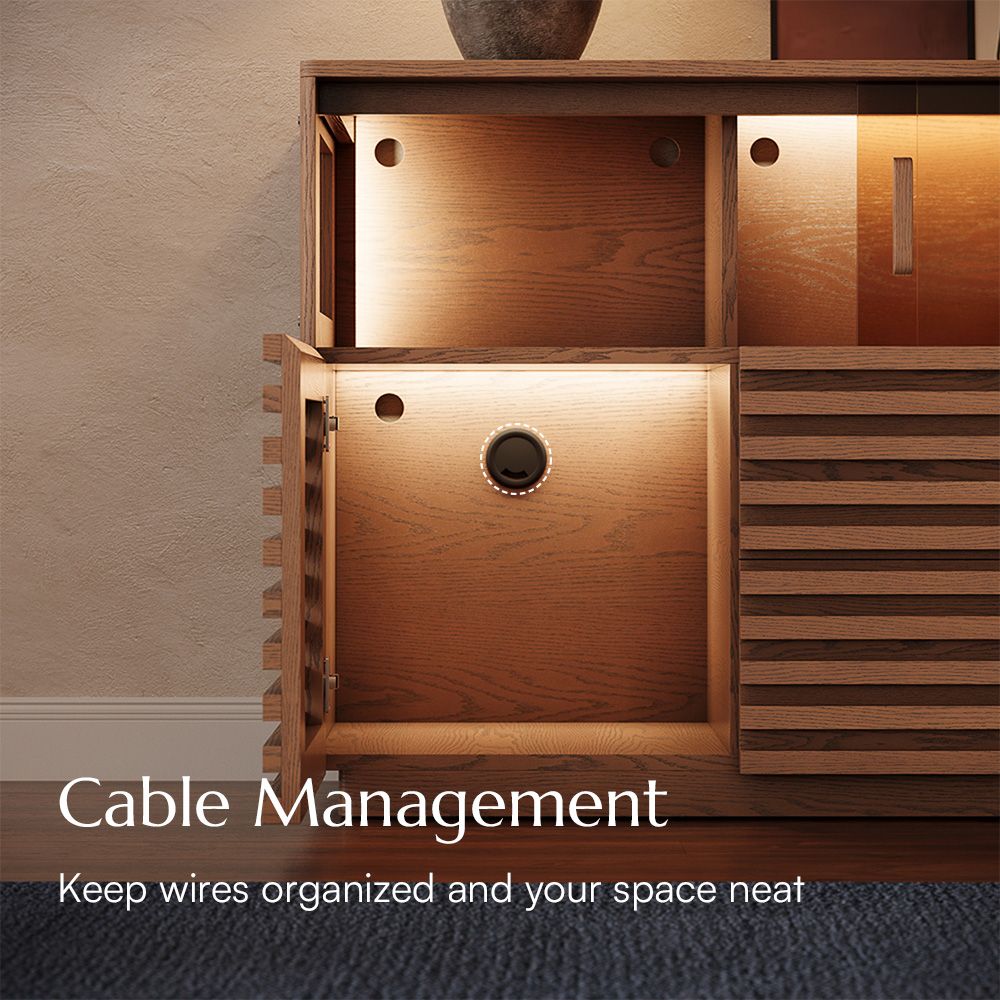 Slatted Design Walnut Color Engineered Wood Storage Cabinets