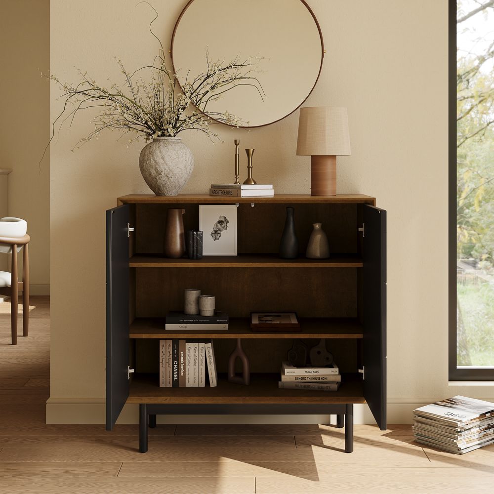 Partly Assemble Wood & Black MDF  Storage Cabinets