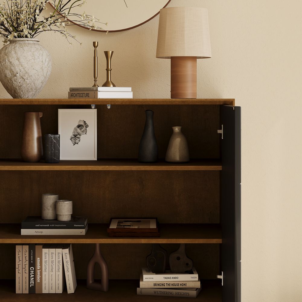 Walnut Wood & Black MDF  Storage Cabinets