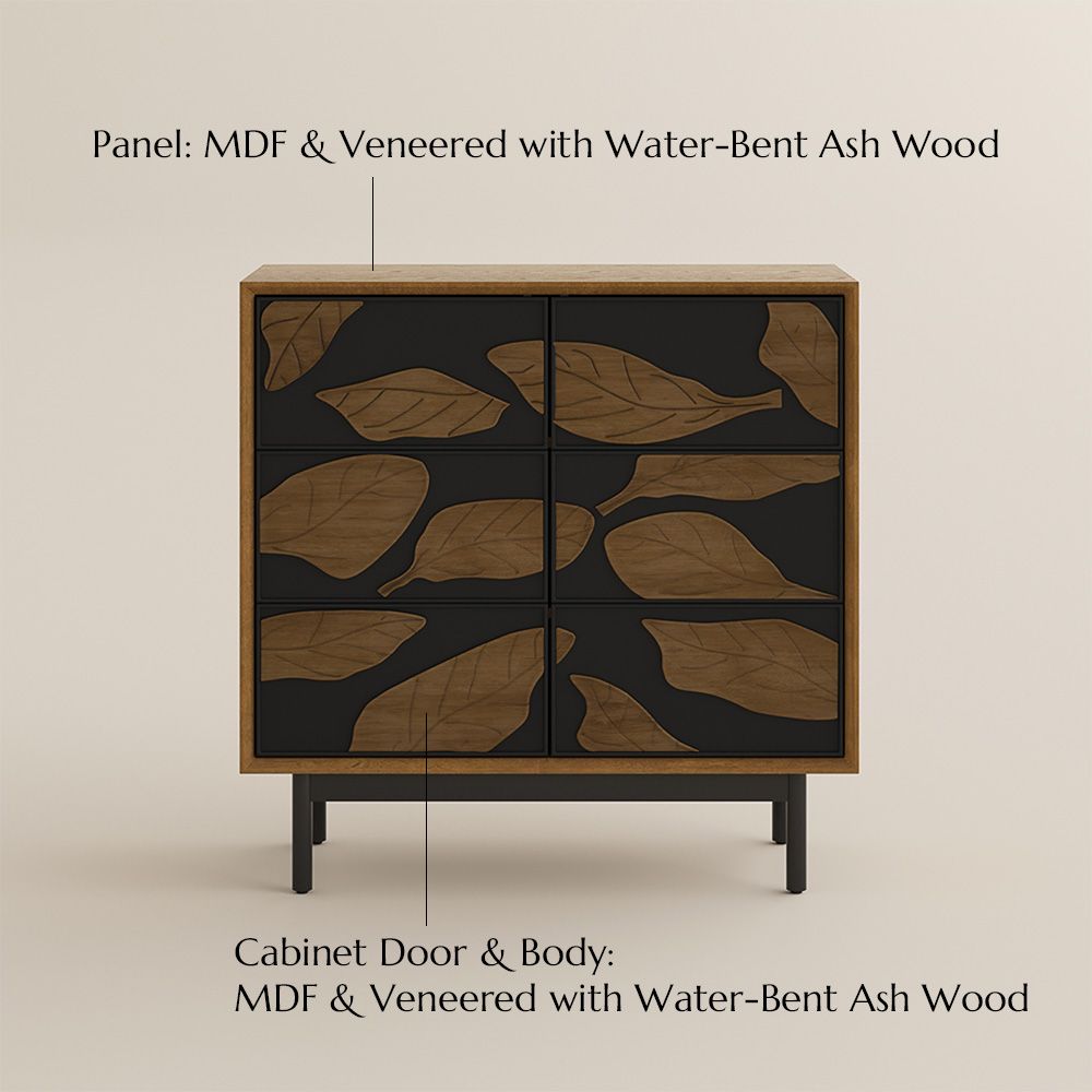 Walnut Wood & Black Engineered Wood Storage Cabinets