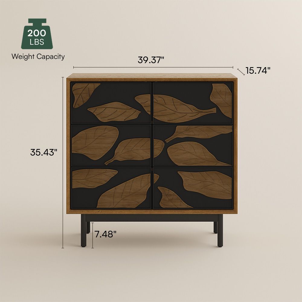 Walnut Wood & Black Engineered Wood Storage Cabinets