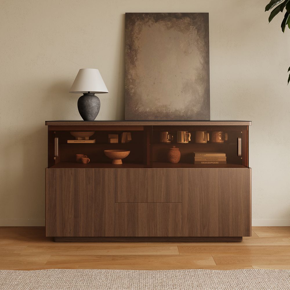 Wide Cabinets Walnut Color Engineered Wood Storage Cabinets