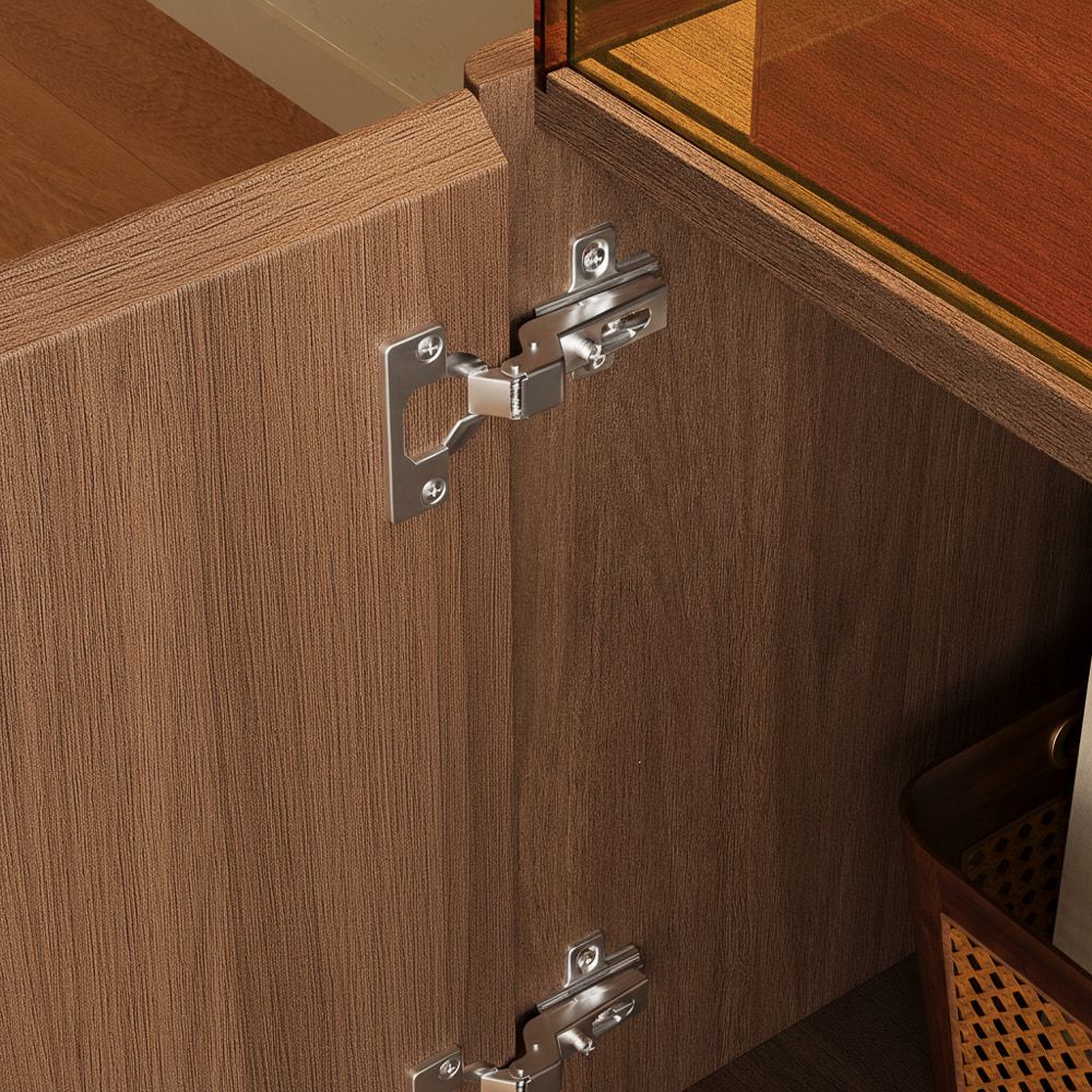 Sintered Stone Top Walnut Color Engineered Wood Storage Cabinets