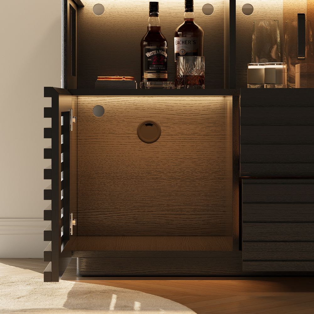 Modern Black Engineered Wood Storage Cabinets