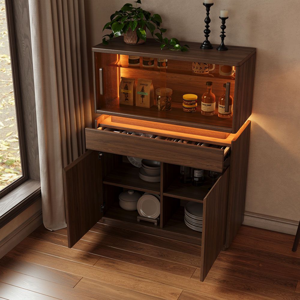 Fully Assembled Walnut Color Engineered Wood Storage Cabinets
