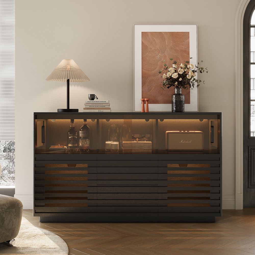 Fully Assembled Black Engineered Wood Storage Cabinets