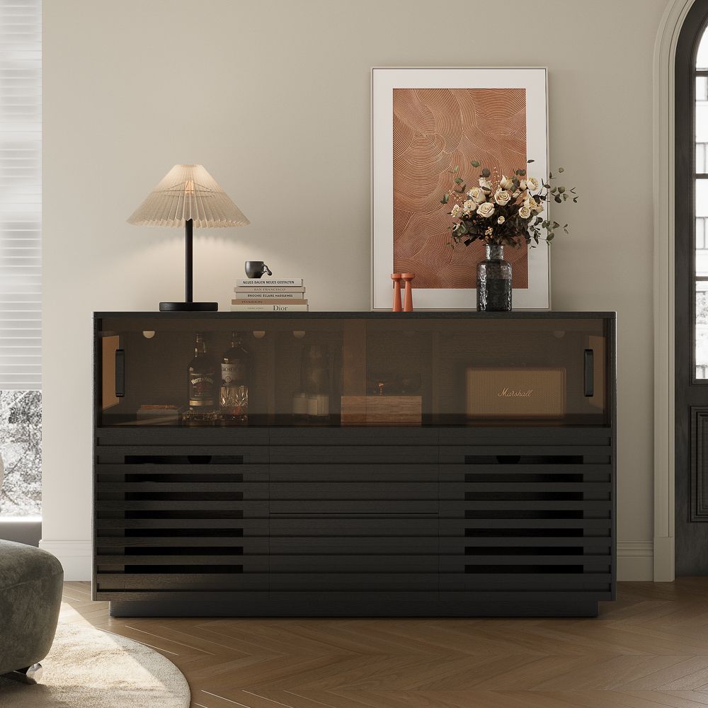 Fully Assembled Black Engineered Wood Storage Cabinets