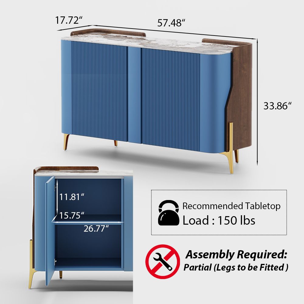 Multi-layer Solid Wood Frame Blue Glossy Sintered Stone Storage Cabinets