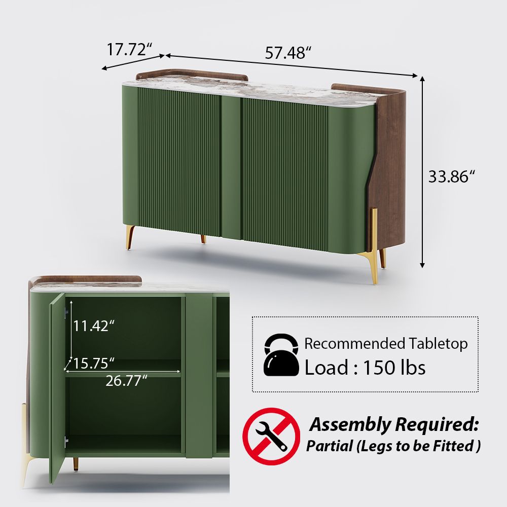 Credenza Green Glossy Sintered Stone Storage Cabinets