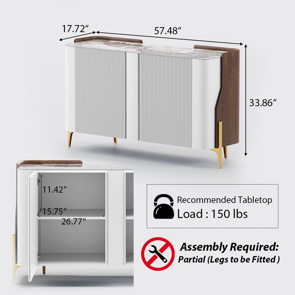 Bar Cabinet White Glossy Sintered Stone Storage Cabinets