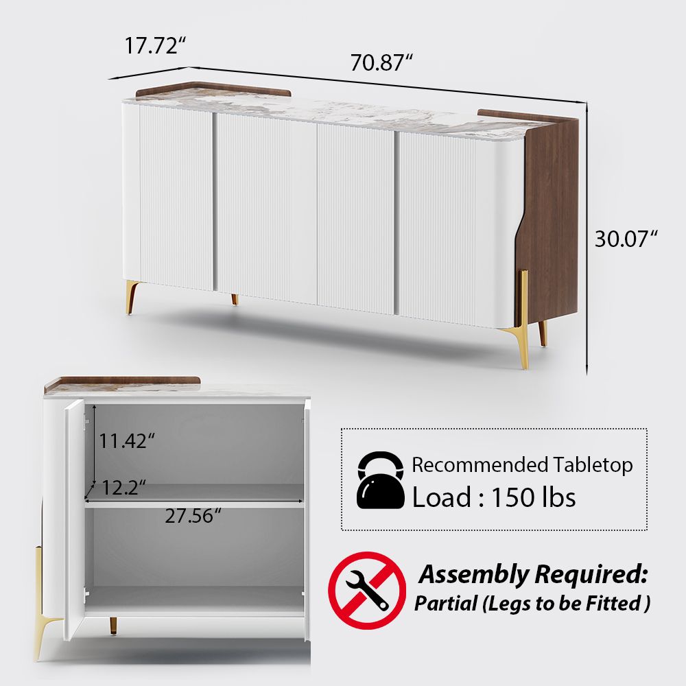Office White Glossy Sintered Stone Storage Cabinets
