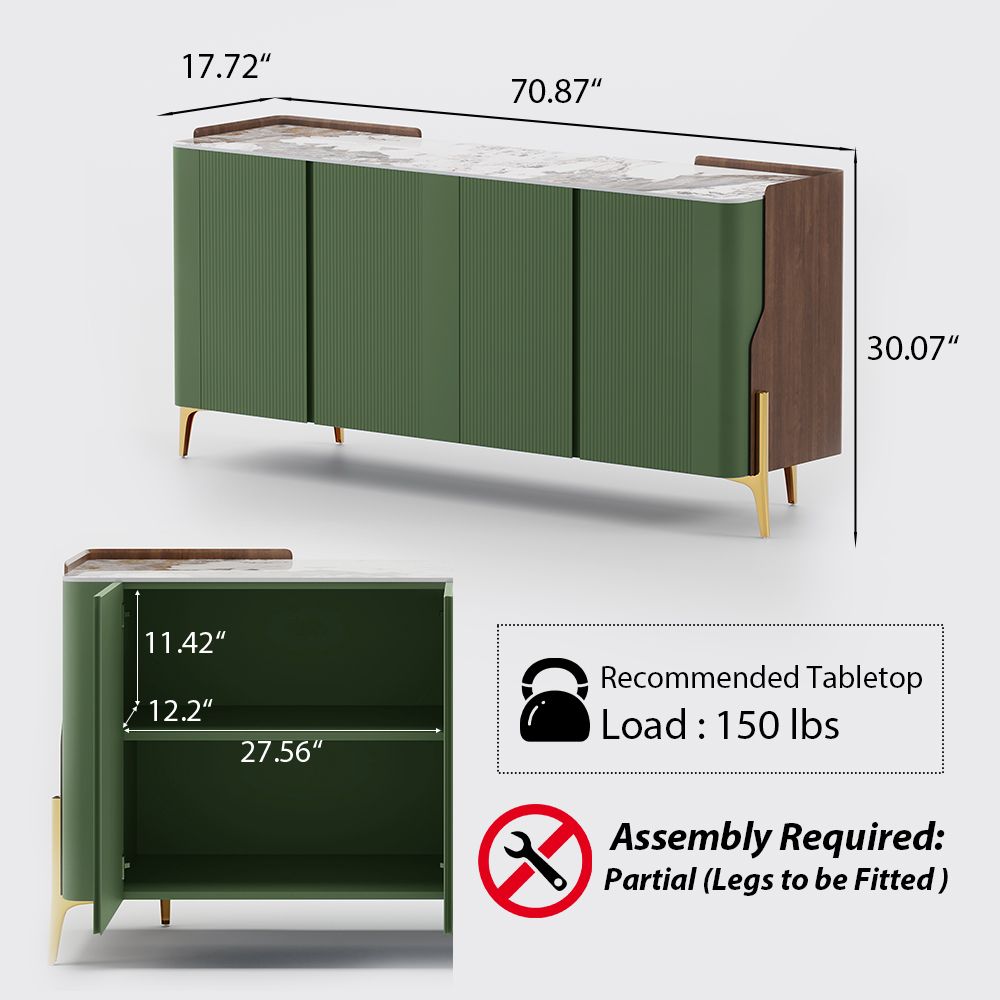 Sintered Stone Top Green Glossy Sintered Stone Storage Cabinets