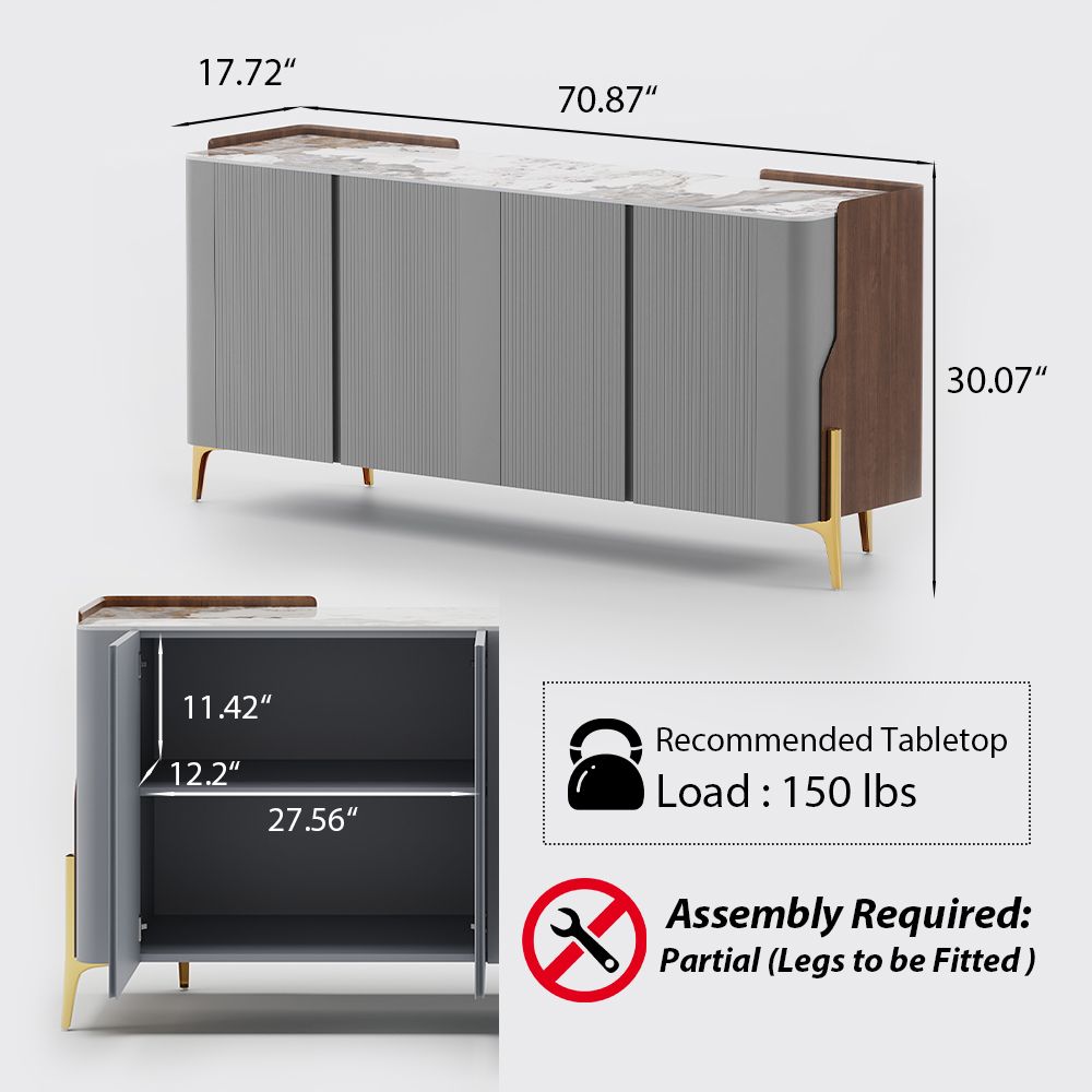 Bar Cabinet Gray Glossy Sintered Stone Storage Cabinets