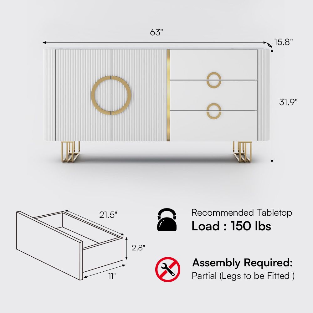 Fluted White Glossy Sintered Stone Storage Cabinets