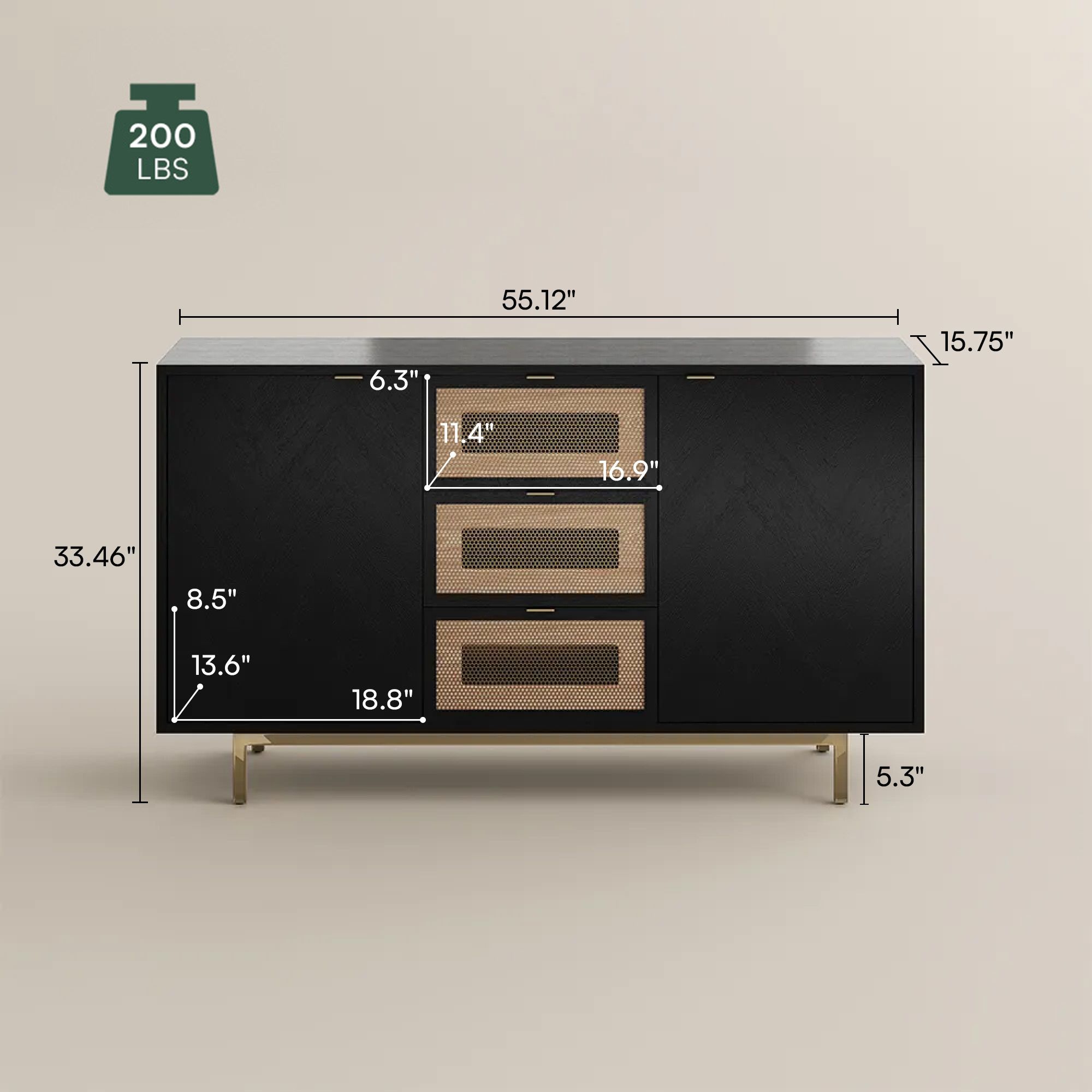 Credenza Black Engineered Wood Storage Cabinets