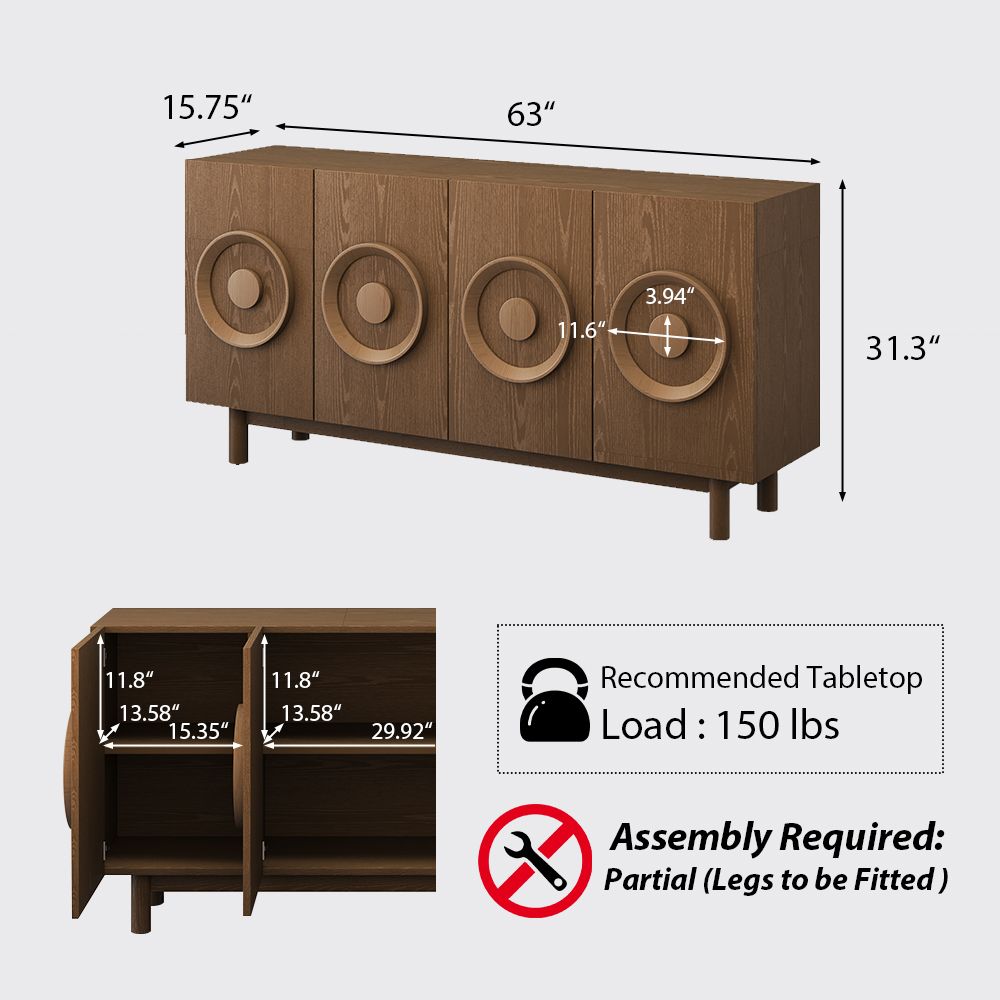 Mid Century Modern Walnut Color Engineered Wood Storage Cabinets