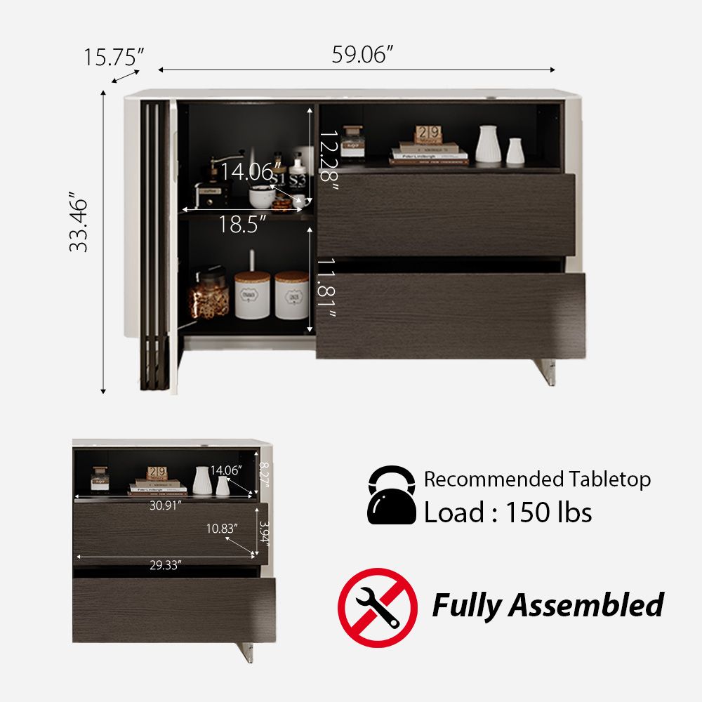 Console Table White & Black Crystallized Stone Storage Cabinets