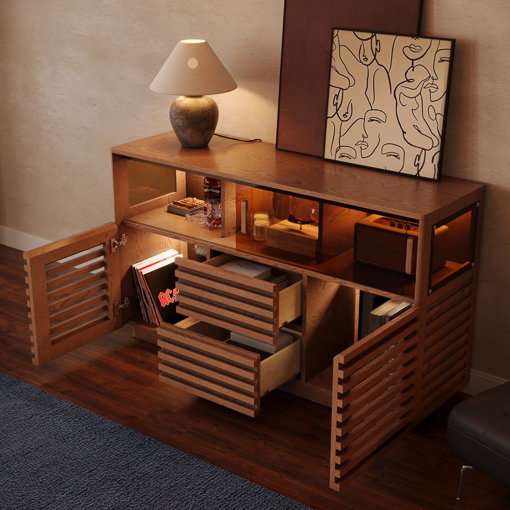 Fully Assemble Walnut Engineered Wood Sideboard Cabinets