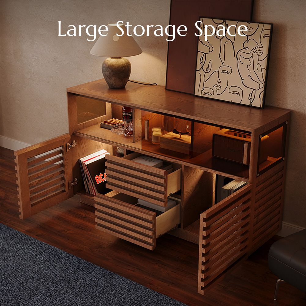 Fully Assemble Walnut Engineered Wood Sideboard Cabinets