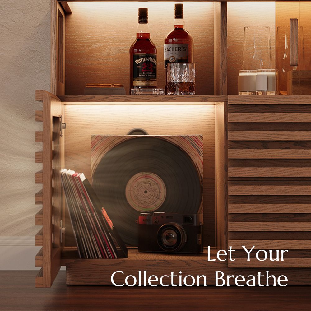 Fully Assemble Walnut Engineered Wood Sideboard Cabinets