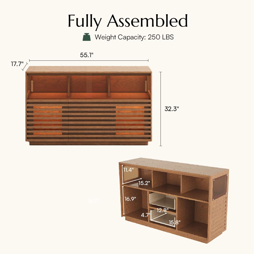 Fully Assemble Walnut Engineered Wood Sideboard Cabinets