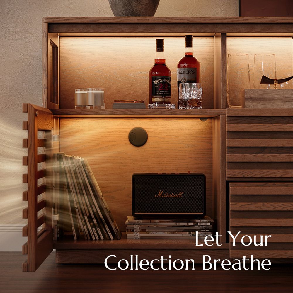 Acrylic Walnut Color Engineered Wood Storage Cabinets