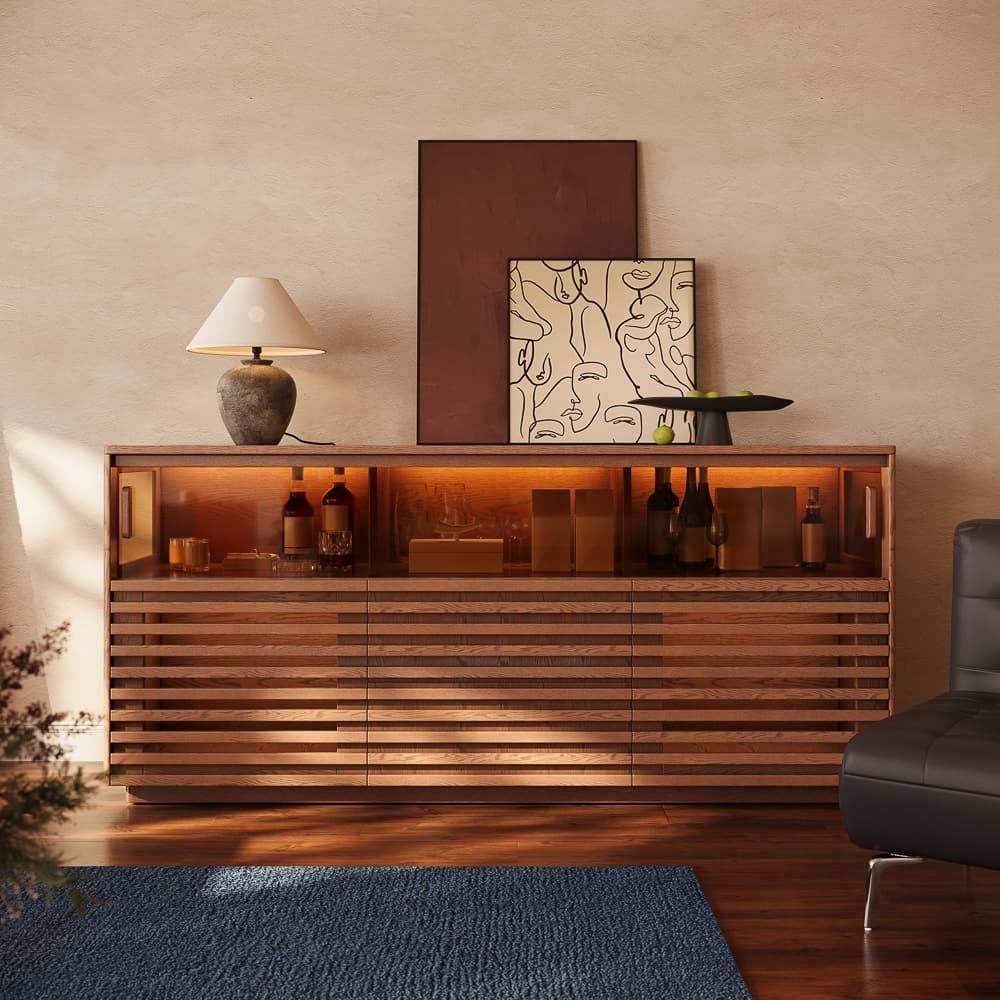 Modern Walnut Color Engineered Wood Storage Cabinets