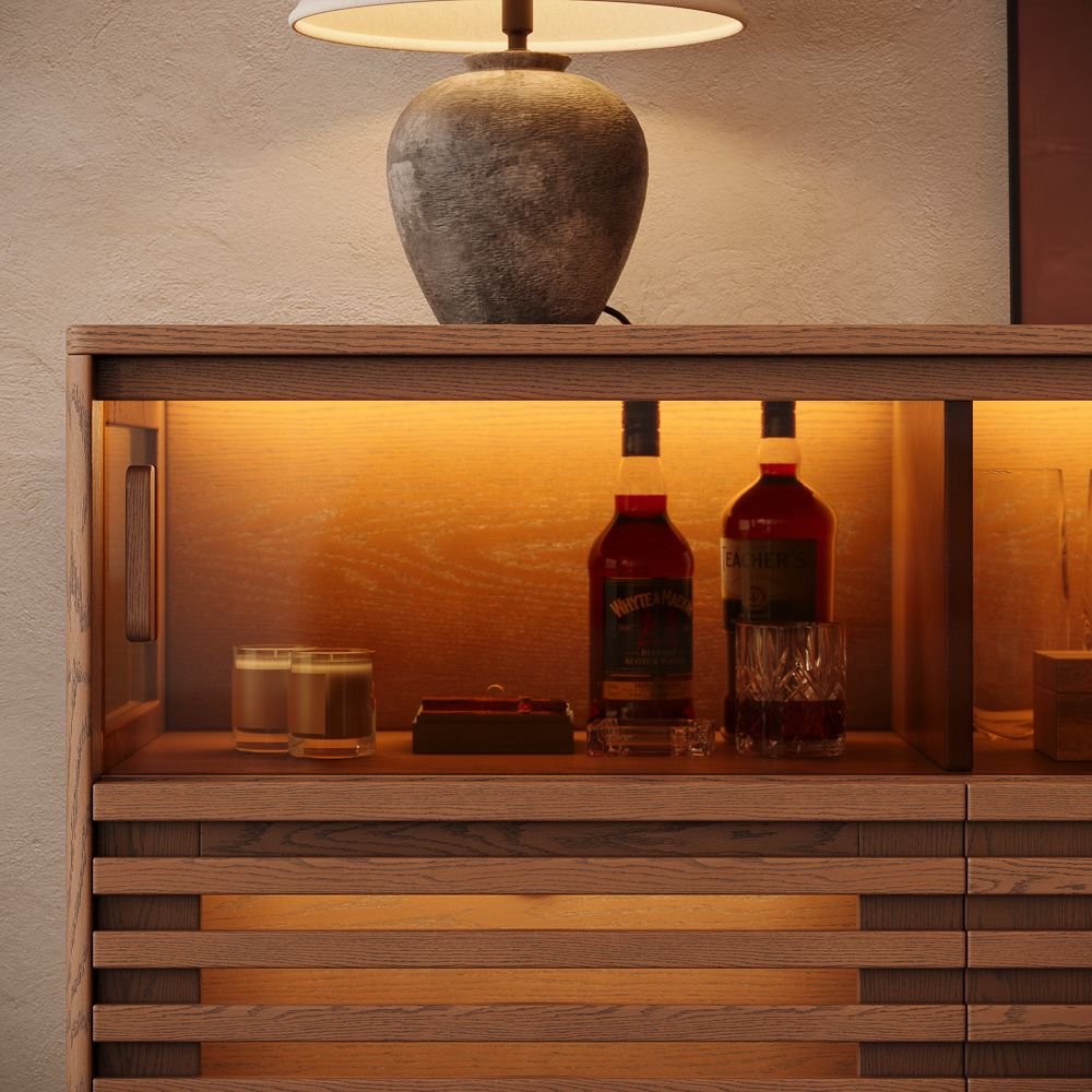 Modern Walnut Color Engineered Wood Storage Cabinets