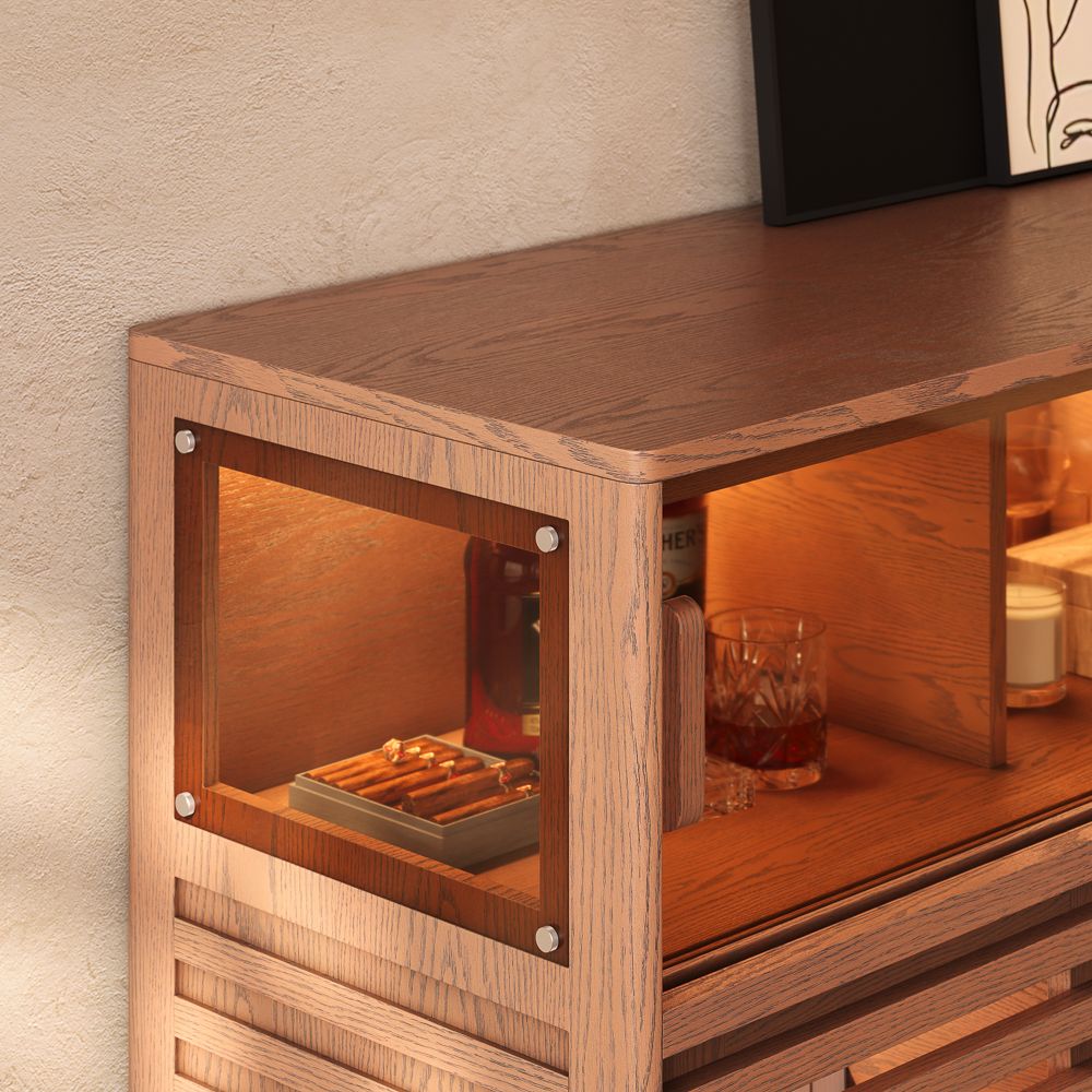 Modern Walnut Color Engineered Wood Storage Cabinets