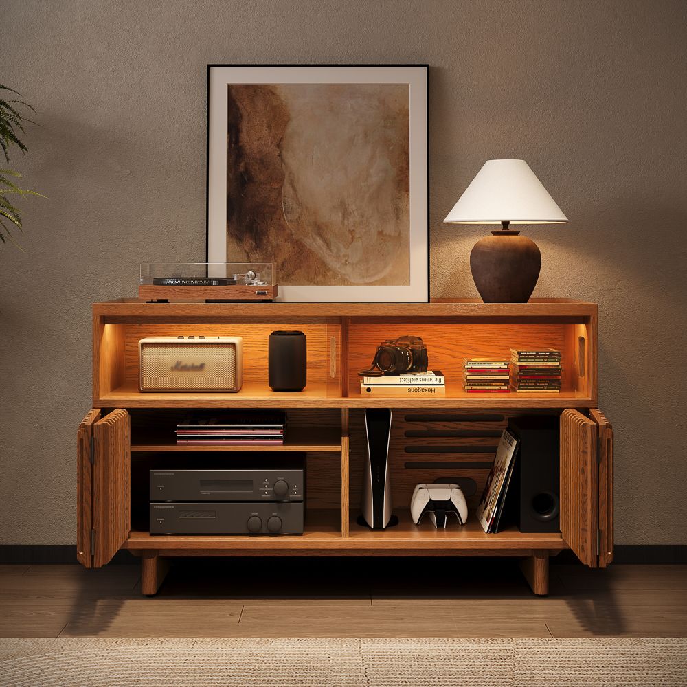 Fully Assembled Walnut Color Engineered Wood Storage Cabinets