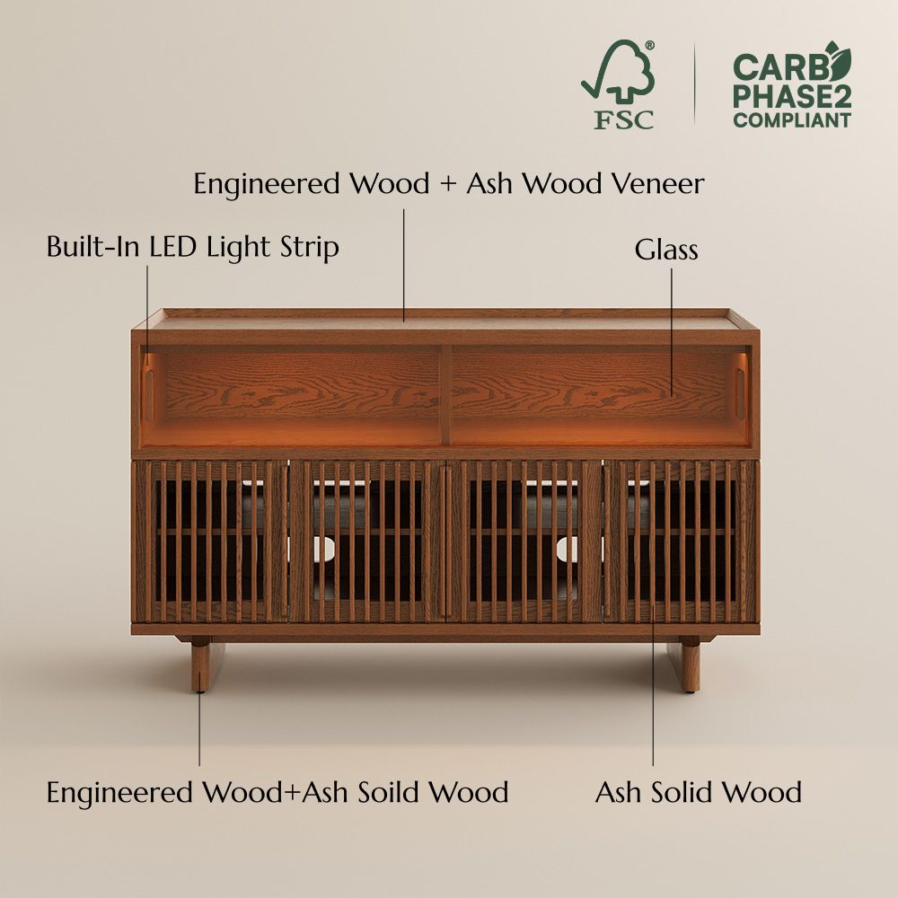 60-80 inches Walnut Color Engineered Wood Storage Cabinets