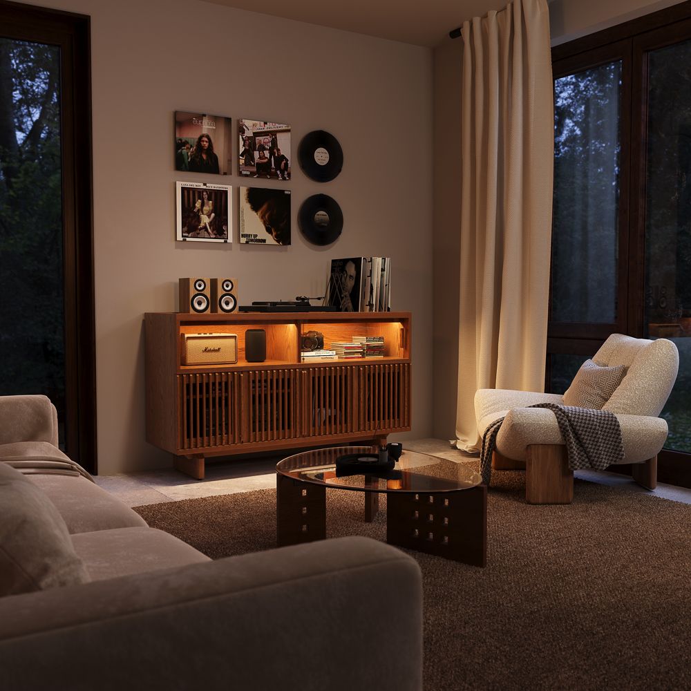 USB Port Walnut Color Engineered Wood Storage Cabinets