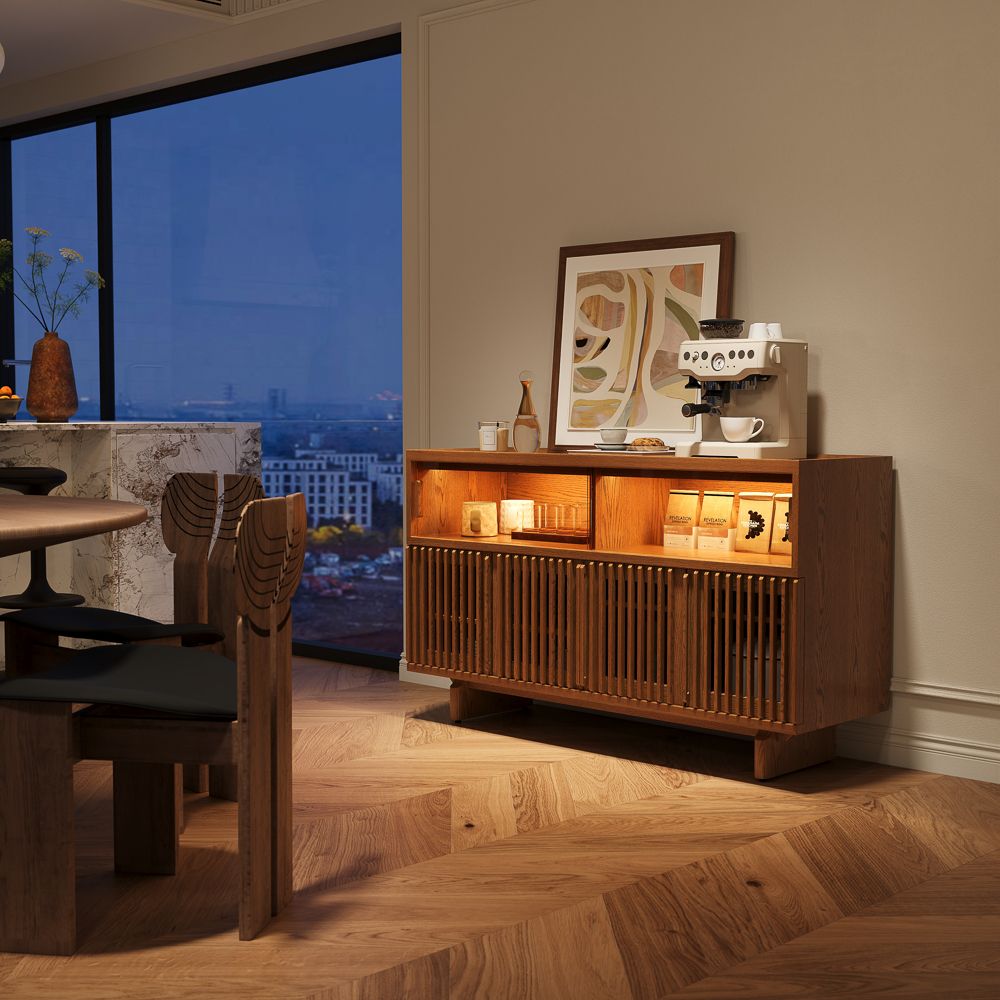 60-80 inches Walnut Color Engineered Wood Storage Cabinets