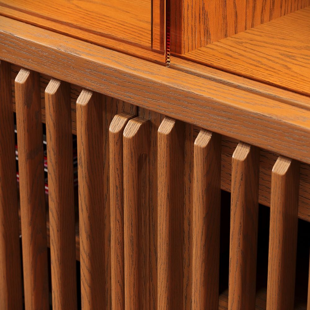 Mid-Century Modern Walnut Color Engineered Wood Storage Cabinets