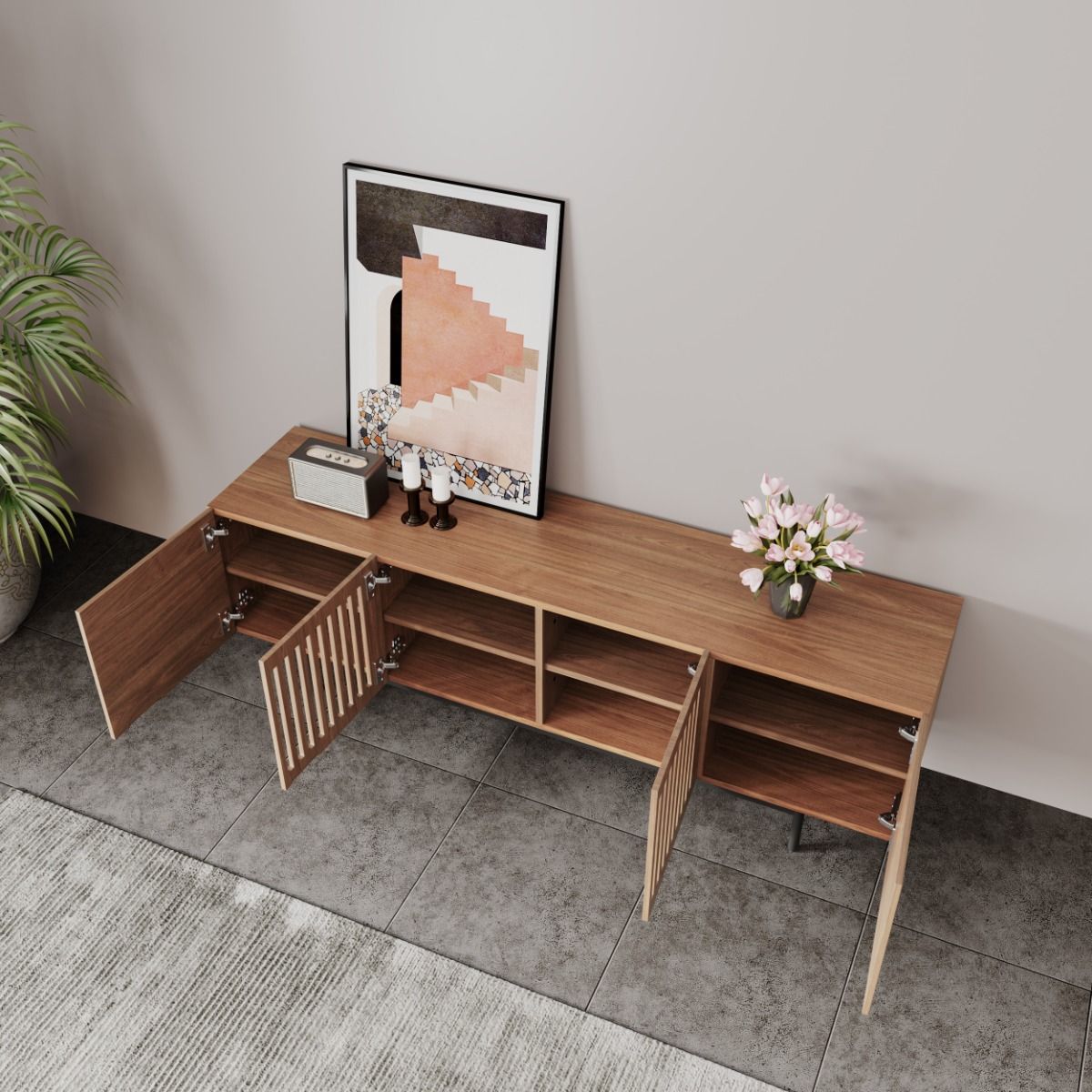 Mid Century Modern Bois foncé  MDF Meubles TV