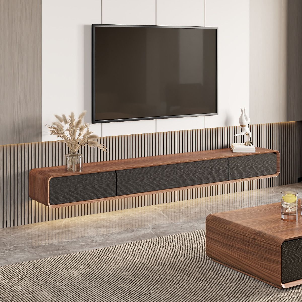 with Cabinets Dark Wood & Black MDF TV Stands