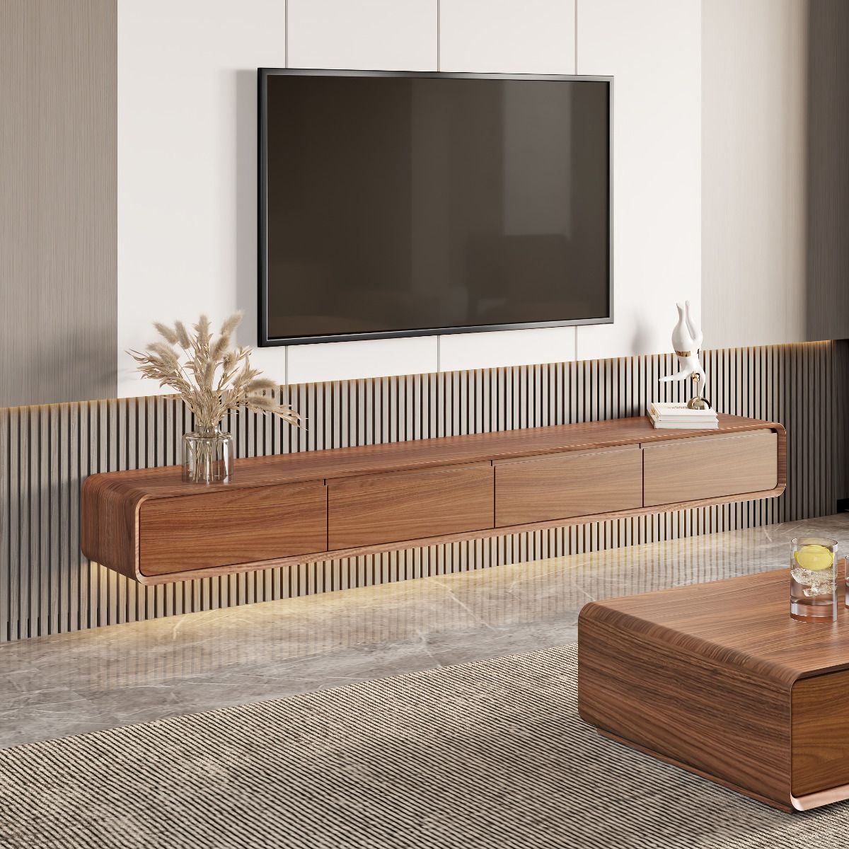 Floating Dark Wood MDF TV Stands