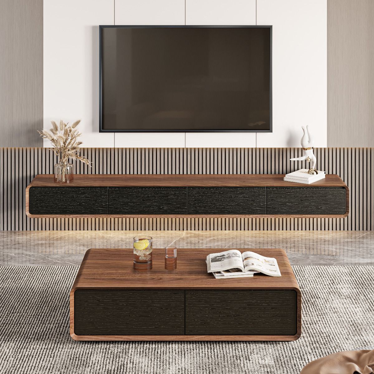 Sospeso Legno scuro e nero  MDF Supporti TV