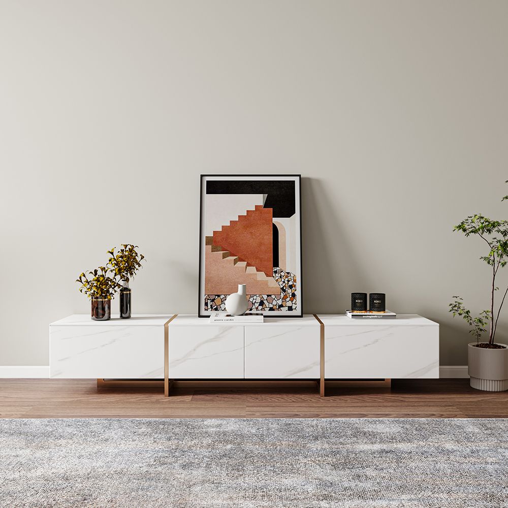 White Sintered Stone Living Room Set