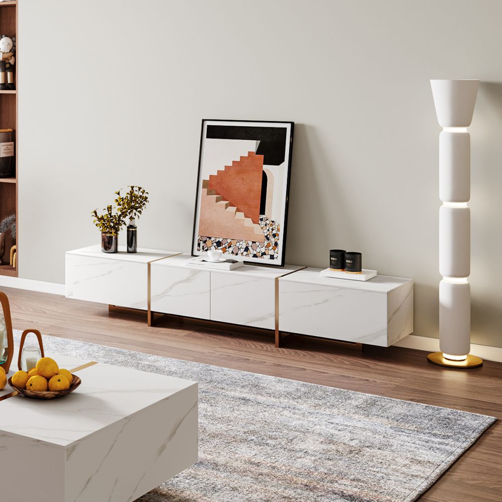 White Sintered Stone Living Room Set