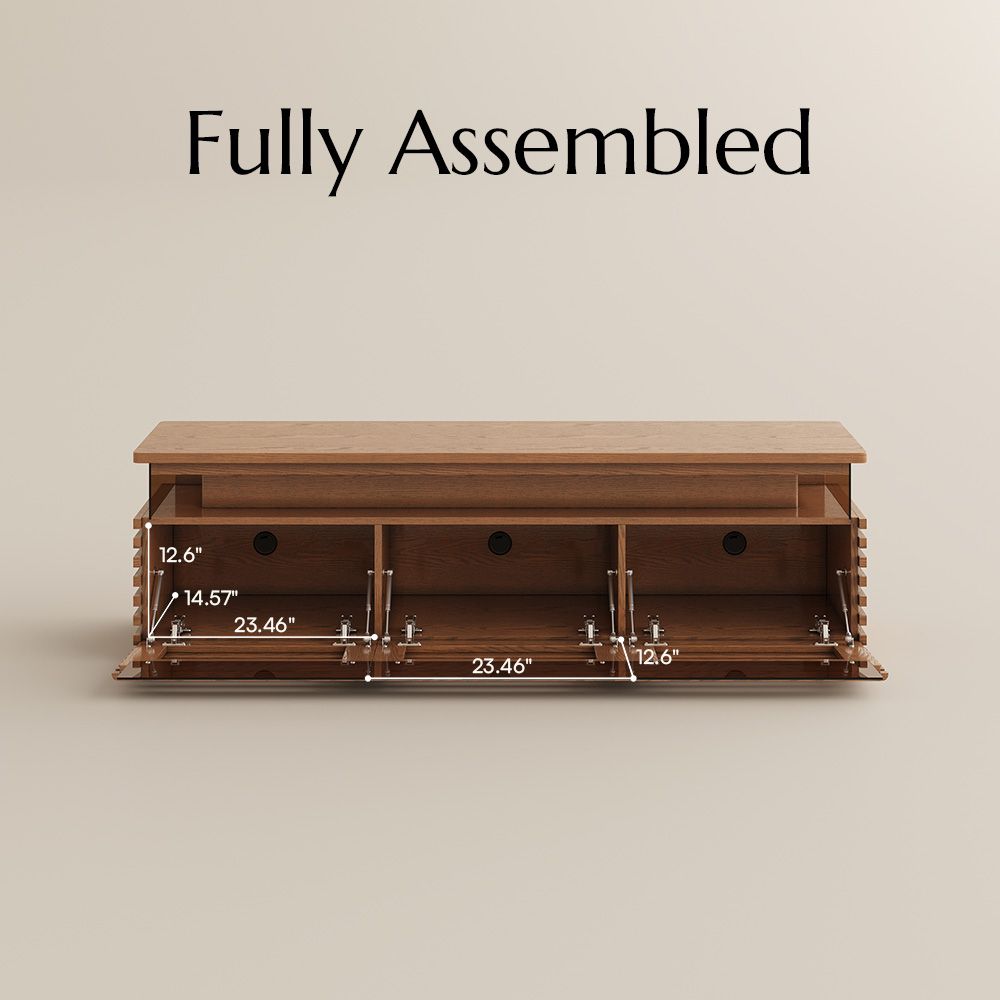 Slatted Design Walnut Color Engineered Wood TV Stands