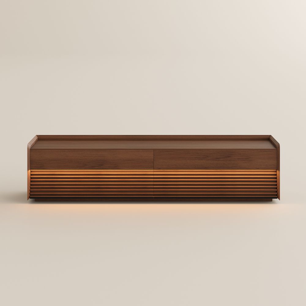 Fluted Walnut Color Plywood TV Stands