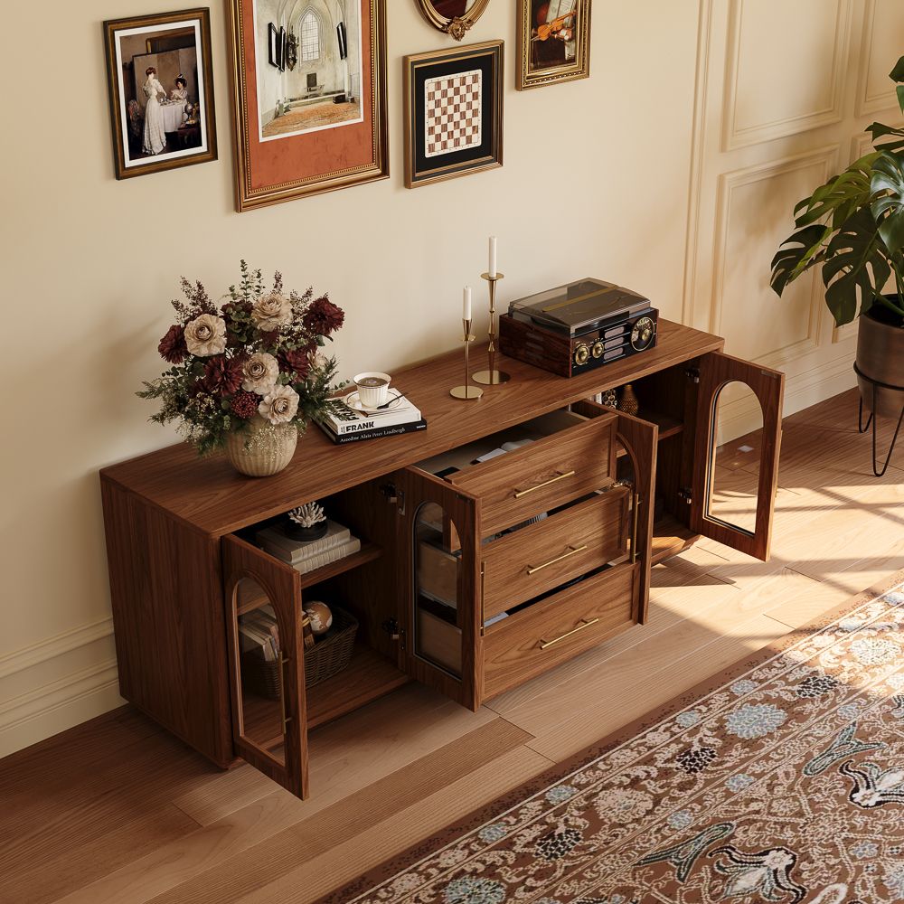 Mid Century Modern Walnut Color Engineered Wood TV Stands