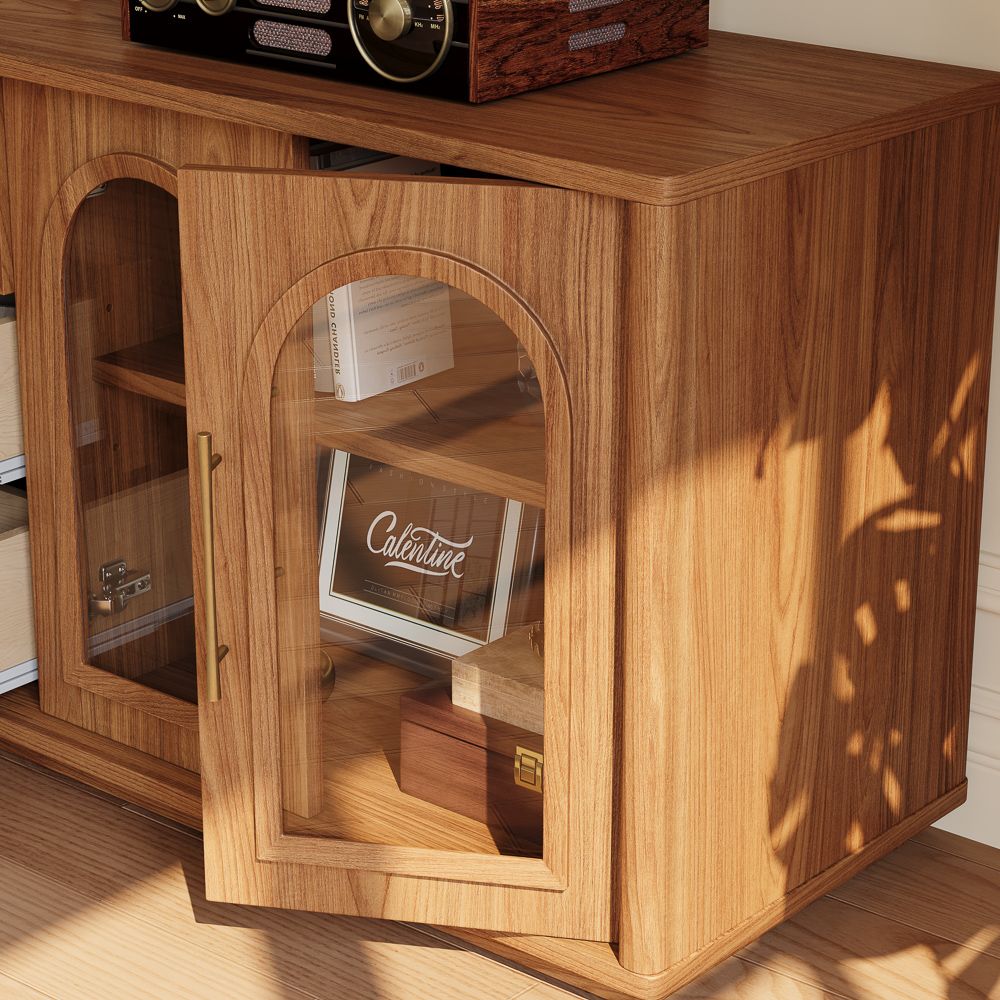 Floor TV Stand Walnut Color Engineered Wood TV Stands