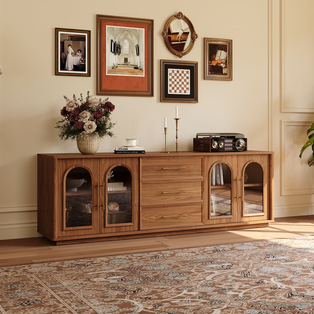 Mid Century Modern Walnut Color Engineered Wood TV Stands